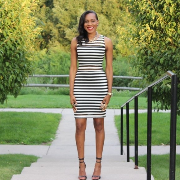 Black & White Striped Bodycon Dress - Picture 2 of 7